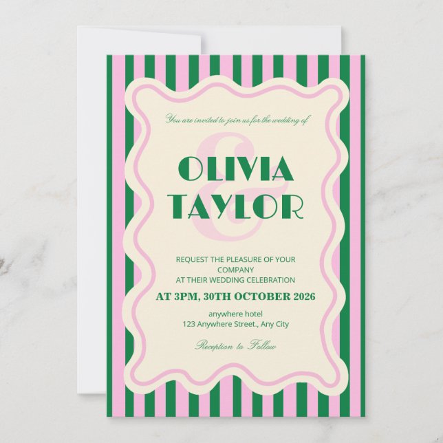 Modern Retro Striped Wedding Invitation (Devant)