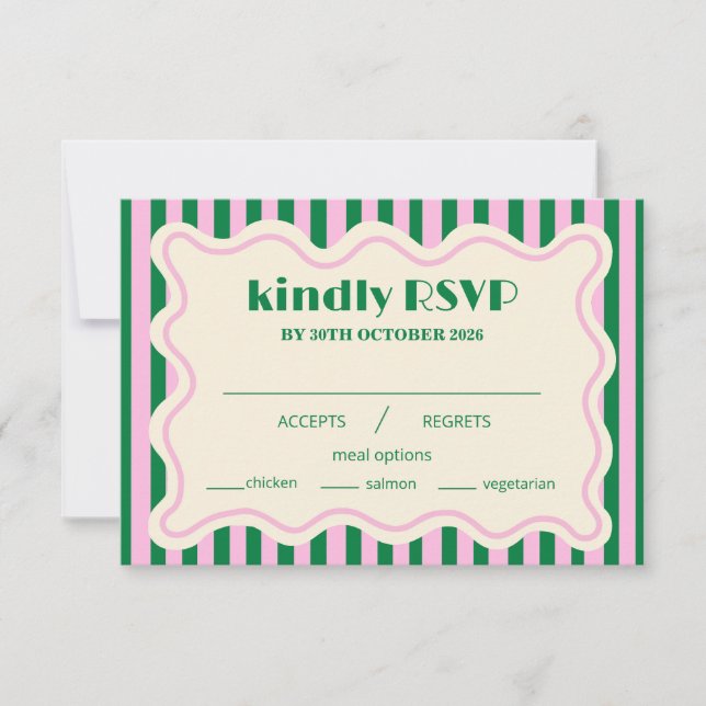 Modern Retro Striped Wedding RSVP Card (Vorderseite)