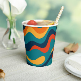 Modern Retro Wavy Abstract Pattern  Pappbecher