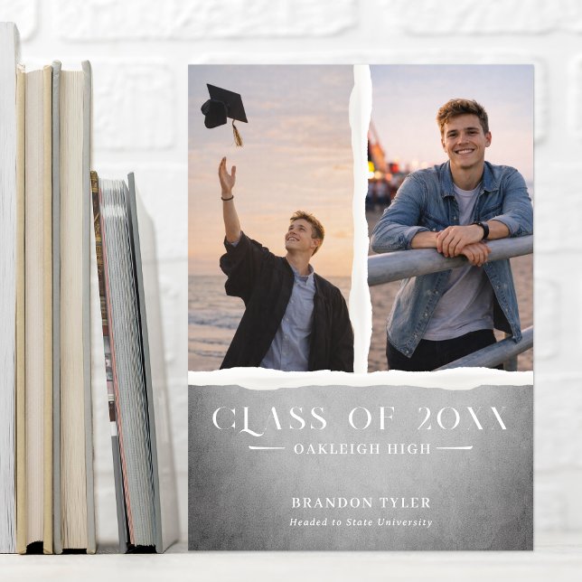 Modern Ripped Paper Graduation Photo Announcement Einladung (Von Creator hochgeladen)