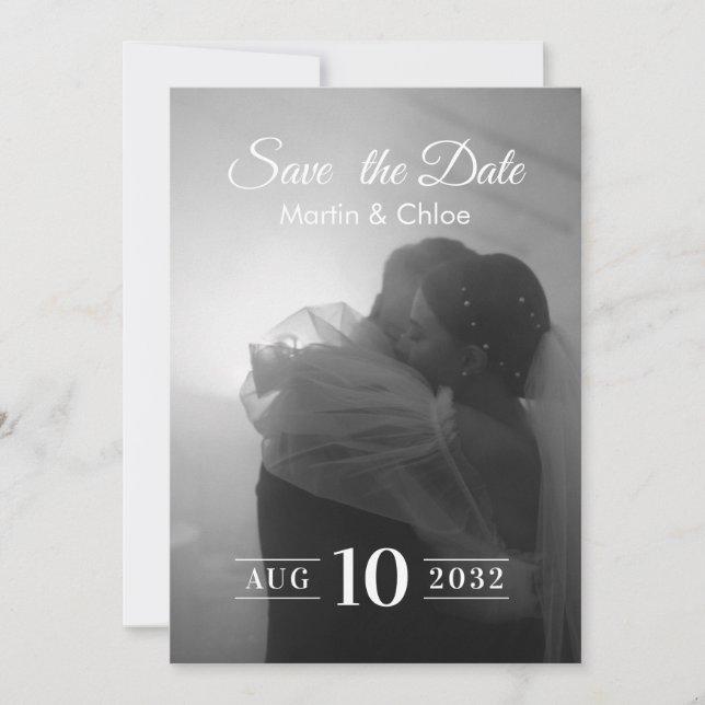 Modern Romantic Black and White Photo Wedding  Einladung (Vorderseite)