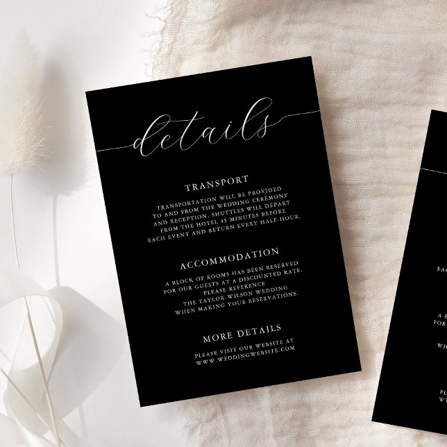 Modern Romantic Calligraphy Black Wedding Details Begleitkarte (Von Creator hochgeladen)