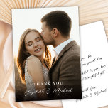 Modern Romantic Handwritten Script Photo Wedding  Dankeskarte<br><div class="desc">Modern Romantic Handwritten Stylish Script Photo Wedding Thank You Card. Thank your guests with this elegant minimalist wedding one photo thank you card. Featuring a clean layout, refined calligraphy, and a timeless aesthetic, it’s perfect for modern and classic wedding styles alike. At the back side a pretty hand lettered style...</div>