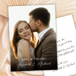 Modern Romantic Love and Thanks Photo Wedding  Dankeskarte<br><div class="desc">Modern Romantic Handwritten Stylish Script Photo Wedding Thank You Card. Thank your guests with this elegant minimalist wedding one photo thank you card. Featuring "Love and Thanks" text typography a clean layout, refined calligraphy, and a timeless aesthetic, it’s perfect for modern and classic wedding styles alike. At the back side...</div>