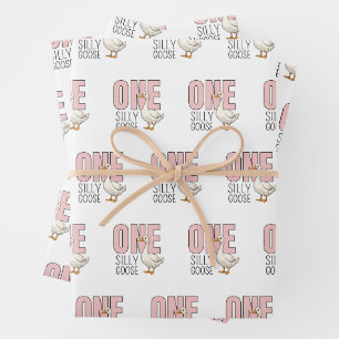 Modern rosa Alberne Gänse Erster Geburtstag Geschenkpapier Set