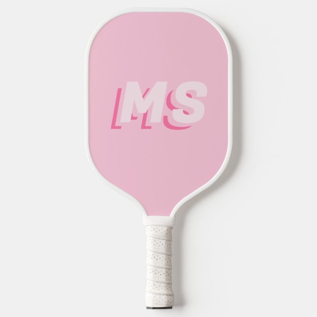 Modern rosa Anfangsmonogramm Pickleball Schläger (Vorderseite)