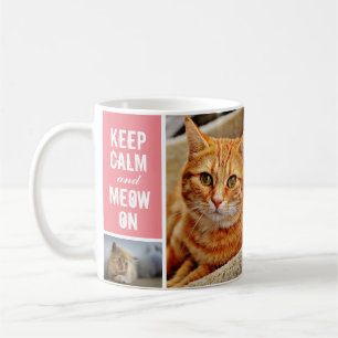 Modern rosa Behalten Ruhe auf Katze 7 FotoCollage Kaffeetasse