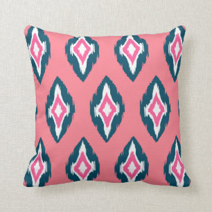 Modern rosa-blau-weiß Ikat Tribal Muster 1b Kissen