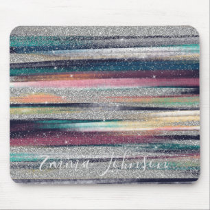 Modern rosa Blauer Glitzer Pinselstriche Farbe Far Mousepad