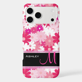 Modern rosa Blumenmuster Daisy Blume Monogramm