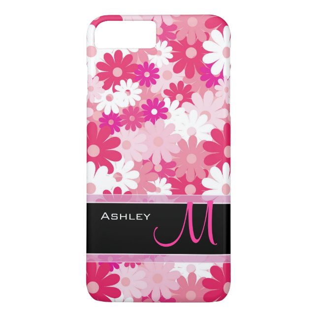 Modern rosa Blumenmuster Daisy Blume Monogramm Case-Mate iPhone Hülle (Rückseite)