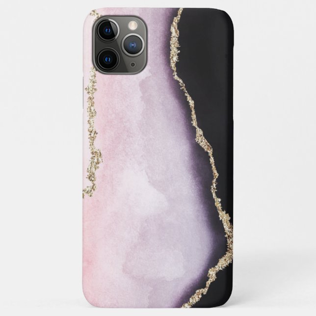 Modern rosa Blush Gold Venen Schwarze Agate Look Case-Mate iPhone Hülle (Rückseite)