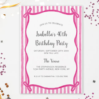 Modern rosa Bow Doodle Rahmen Geburtstag Einladung