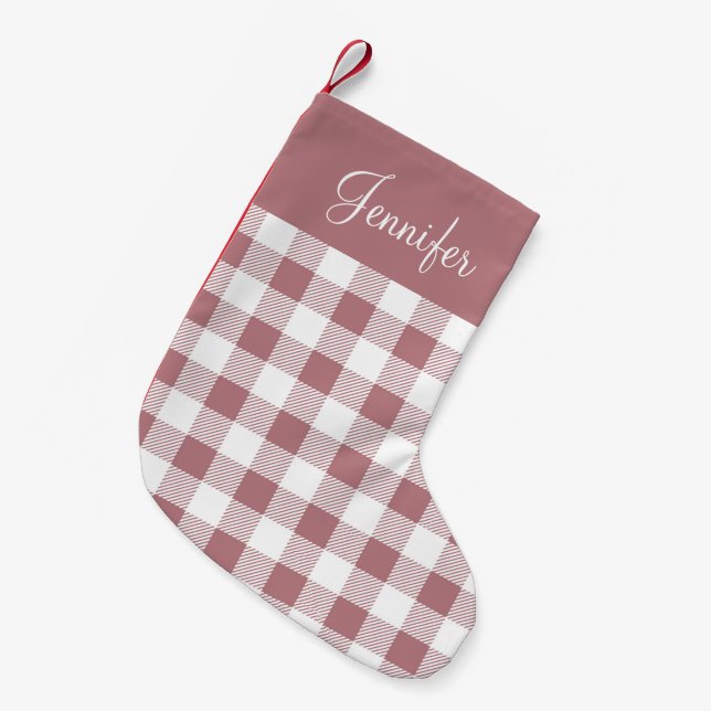 Modern rosa Buffalo Karierter Mustername Kleiner Weihnachtsstrumpf (Vorderansicht (hängend))