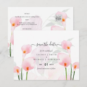 Modern rosa Calla Lily Wedding Rett Date QR Code Postkarte