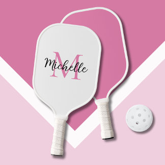 Modern rosa Einfache Monogramm Pickleball Schläger