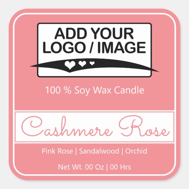Modern rosa, einfache Quadrat-Logo-Image Quadratischer Aufkleber (Vorderseite)