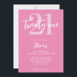 Modern rosa Elegant 21. Geburtstag<br><div class="desc">Eine einfache,  moderne Einladung zum 21. Geburtstag mit eleganter Kalligraphie-Schrift-Typografie und minimalistischem Design in Rosa und Weiß.</div>
