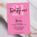 Modern rosa Elegant 21. Geburtstag Einladung<br><div class="desc">Eine einfache,  moderne Einladung zum 21. Geburtstag mit eleganter Kalligraphie-Schrift Typografie und minimalistischem Design in Rosa und Schwarz.</div>