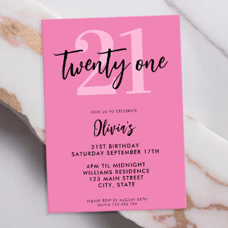 Modern rosa Elegant 21. Geburtstag Einladung