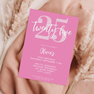 Modern rosa Elegant 25. Geburtstag Einladung