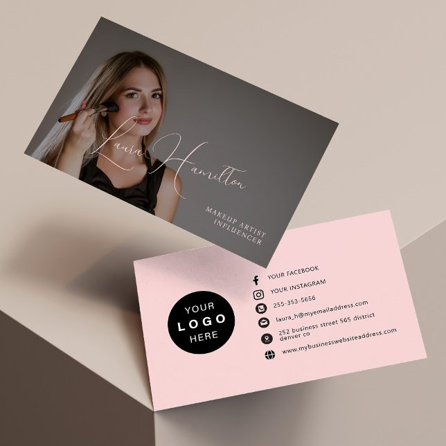 Modern rosa, feminine Foto Logo Beauty Visitenkarte (Von Creator hochgeladen)