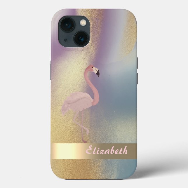 Modern rosa Flamingo farbenfroh Gold Case-Mate iPhone Hülle (Rückseite)