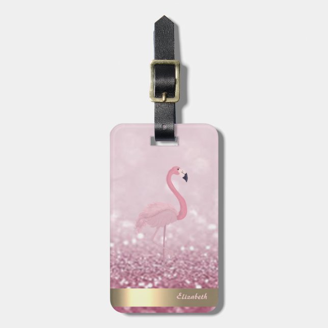 Modern rosa Flamingo Glitzer Bokeh - Personalisier Gepäckanhänger (Vorderseite vertikal)