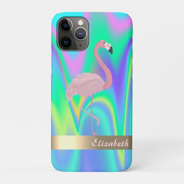 Modern rosa Flamingo Holographic - Personalisiert Case-Mate iPhone Hülle (Rückseite)