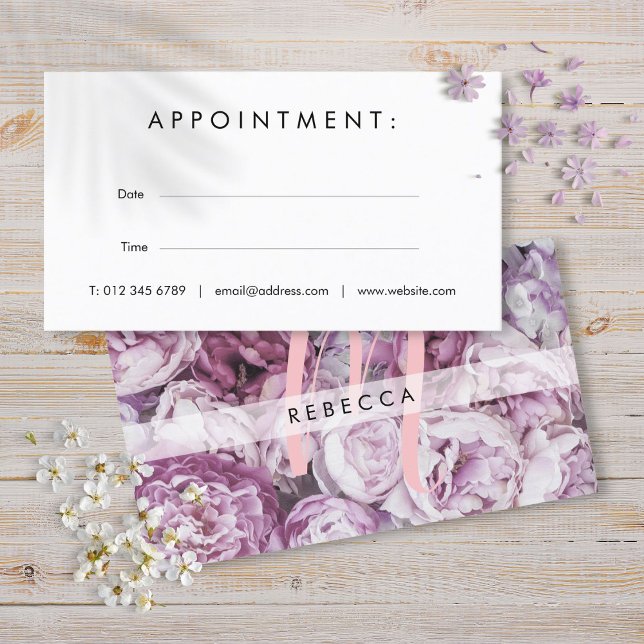 Modern rosa florale Monogram Appointing Card Visitenkarte (Modern Pink Floral Monogram Appointment Card)
