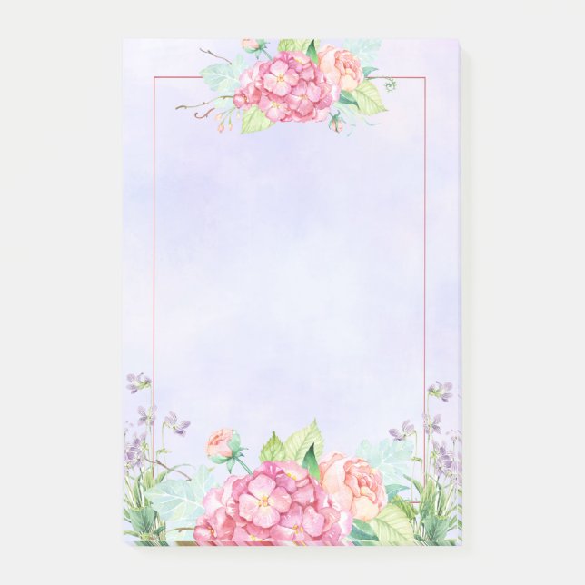 Modern rosa, florale Rahmenfarben Post-it Klebezettel (Vorderseite)