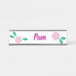 Modern rosa floraler Name Schreibtischnamensplakette