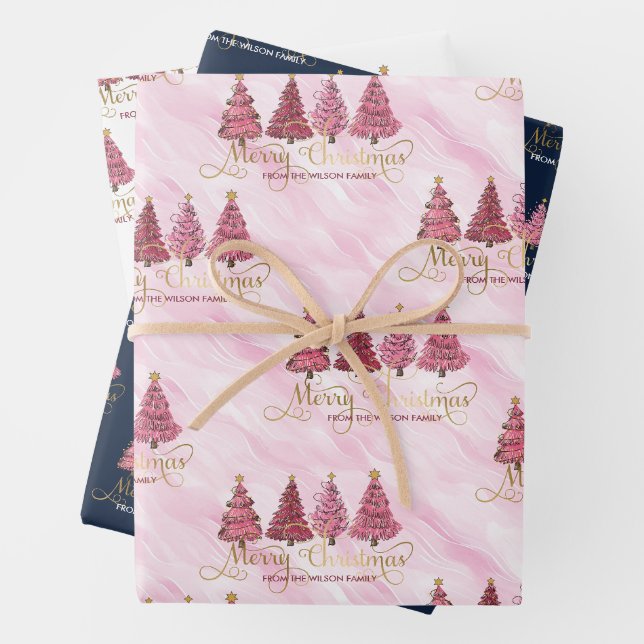 Modern rosa "Frohe Weihnachten" von Ihrer Familie Geschenkpapier Set (Beispiel)