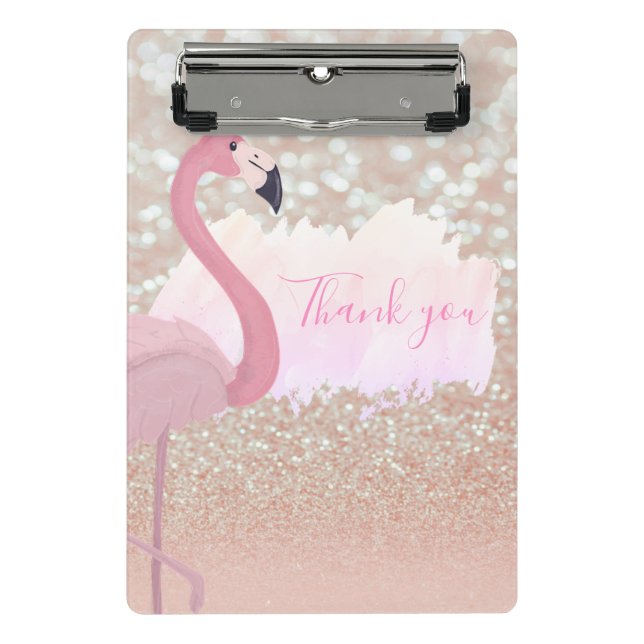 Modern rosa Funkelnd Flamingo, vielen Dank Mini Klemmbrett (Vorderseite)
