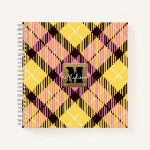 Modern rosa gelb Kariertes Tartan Leder Monogramm