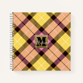 Modern rosa gelb Kariertes Tartan Leder Monogramm Notizbuch