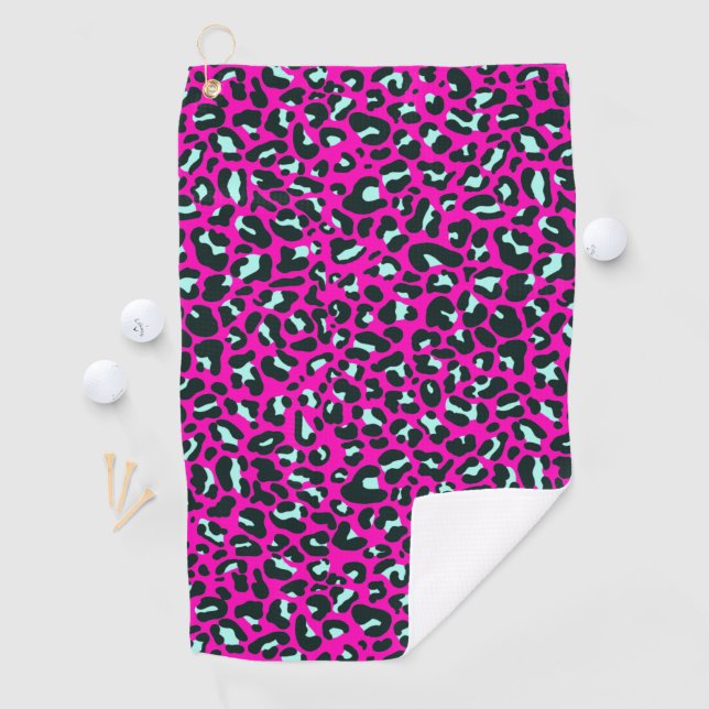 Modern rosa Geparden Leopard Tierdruck Golfhandtuch (Insitu)