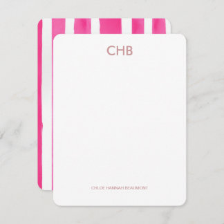 Modern rosa gestrippt Mit Monogramm Initial & Name Mitteilungskarte
