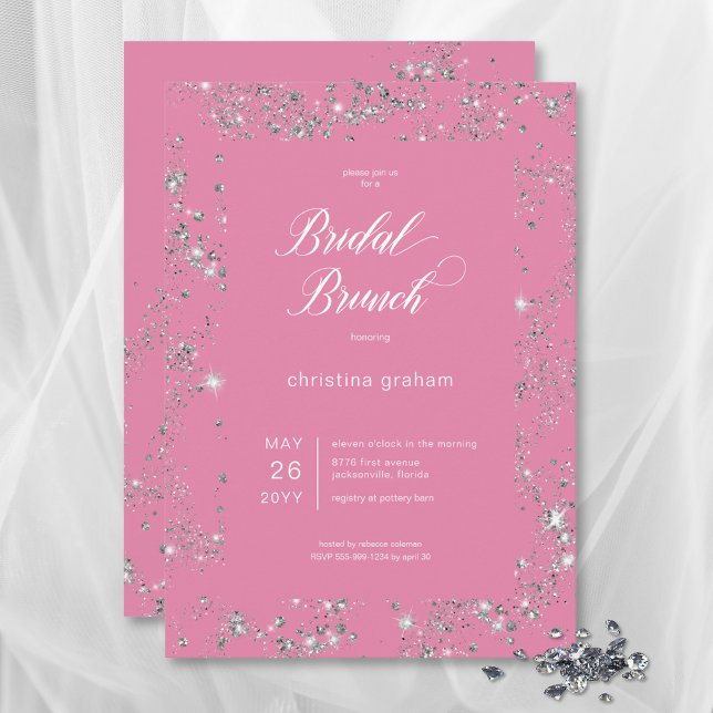 Modern rosa Glam Diamond Frame Bridal Brunch Einladung (Modern Pink Glam Diamond Frame Bridal Brunch Invitation)