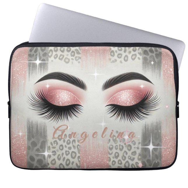 Modern rosa Glitzer Eyelashes Laptopschutzhülle (Vorderseite)