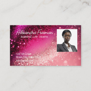 Modern rosa Glitzer Foto Template Insurance Agent Visitenkarte