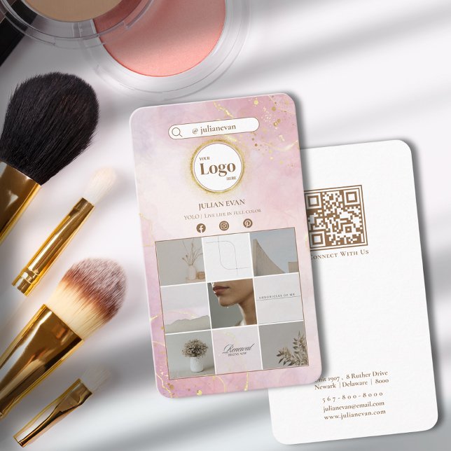 Modern rosa Glitzer Gold Instagramm Foto Collage Visitenkarte (Von Creator hochgeladen)