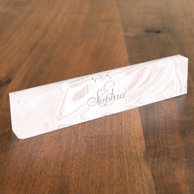 Modern rosa Glitzer Marmor Namensplakette (Seite)
