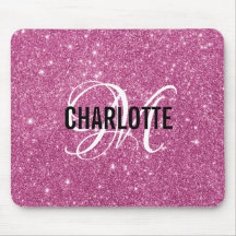 Modern rosa Glitzer Monogramm-Mauspad