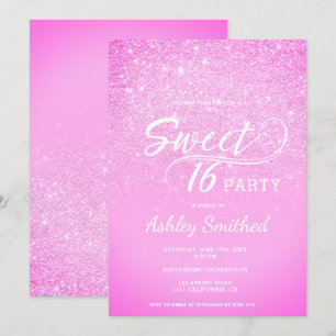 Modern rosa Glitzer ombre glam Sweet 16 Einladung