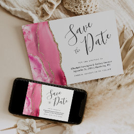 Modern rosa Gold Agate Save the Date Karte