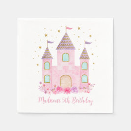 Modern Rosa Goldene Prinzessin Burg Geburtstag Serviette