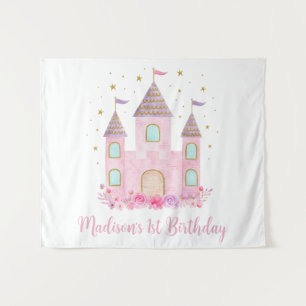 Modern Rosa Goldene Prinzessin Burg Geburtstag Wandteppich
