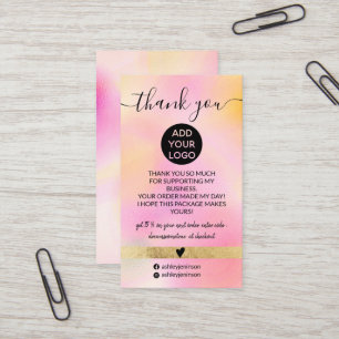 Modern rosa goldfarbenes Logo-Order Vielen Dank Visitenkarte