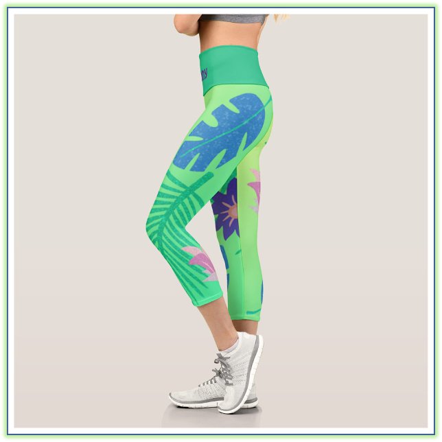 Modern rosa grün und Lila tropisch Capri Leggings (Von Creator hochgeladen)